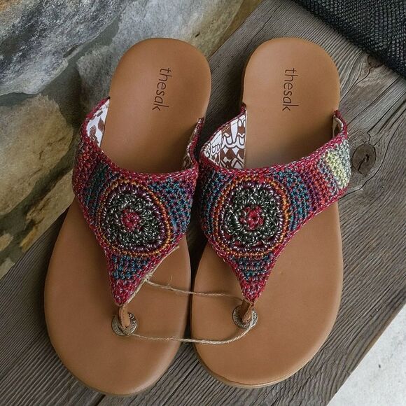 The Sak Shana Women's Thong Sandal in Crochet, Seashore Stripe With